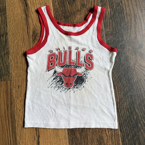 VTG 90s Chicago Bulls Toddler Tank Top Size 3T NBA Red Trim Graphic Tee - Picture 1 of 7